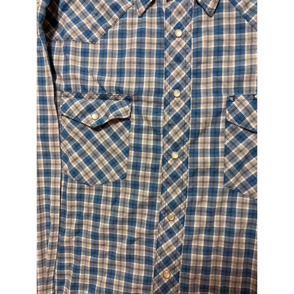 Wrangler Western Shirt LT Large Tall Blue Plaid Snap Button Long Sleeve - Picture 4 of 7
